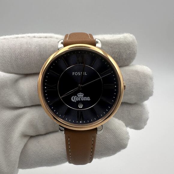 Fossil Corona Edition Quartz Watch Gold Tone Case Blue Dial Brown Leather main image 4